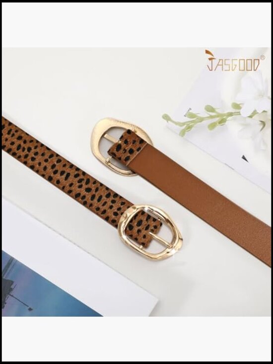 Faux Leather Fashion Belt with Gold Buckle for Jeans and Pants